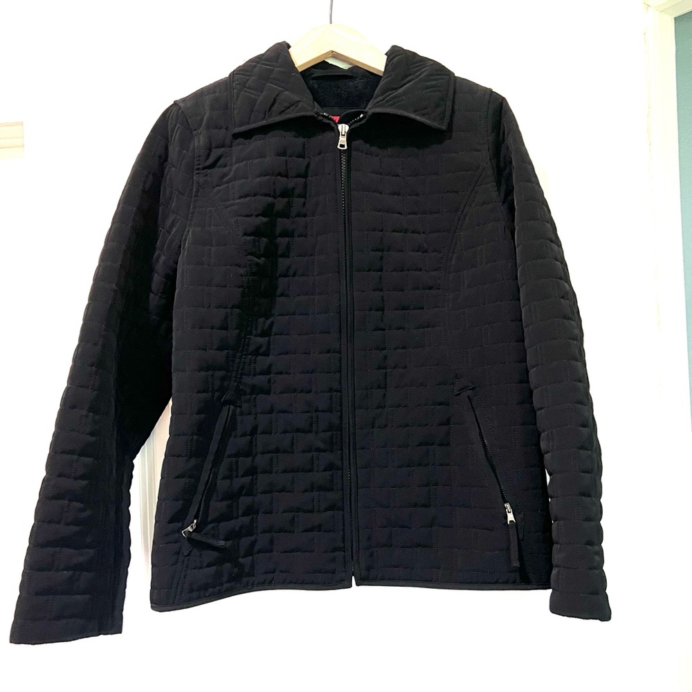 ESPRIT Quilted Full Zip Fleece Lined Black Jacket Pockets Size Medium